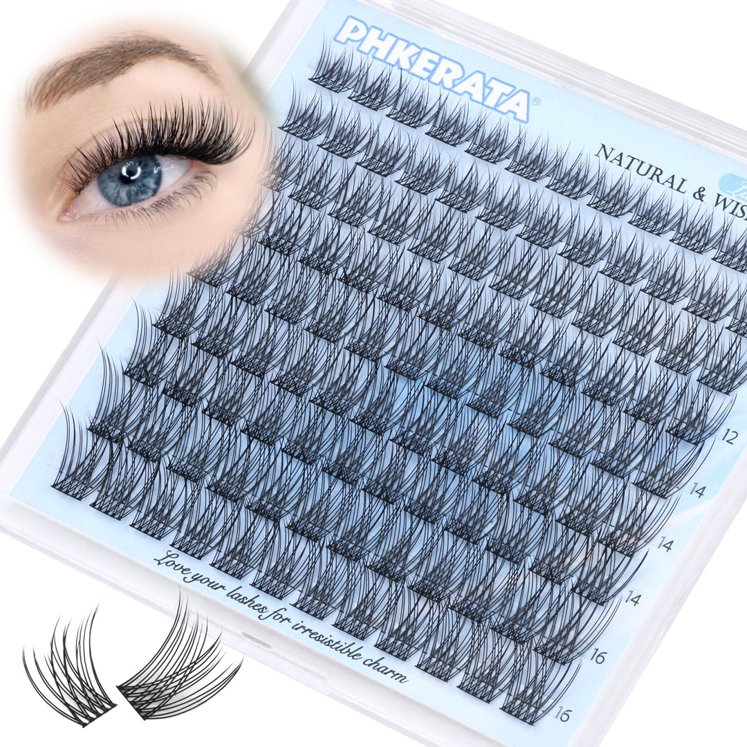 PHKERATA Wispy Lash Clusters Natural Eyelash Clusters 108 pcs Cluster Eyelash Extensions DIY Individual Lashes Clusters with Soft Lash Band, 10-16 mm