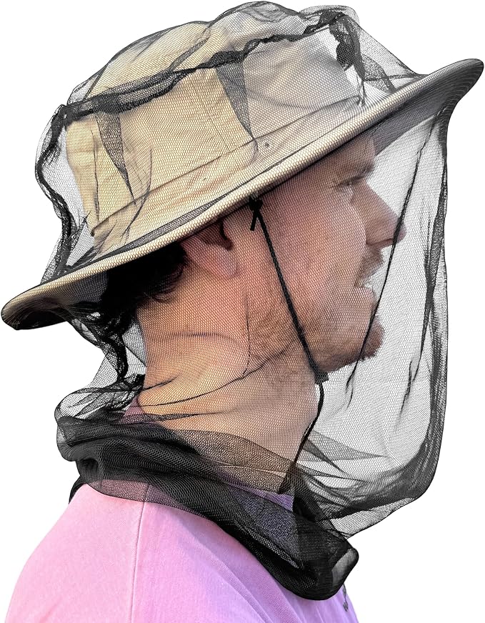 Mosquito Head Net for Insect, Fly & Bug Protection - Quality Mesh Netting for Travel, Camping, Gardening, Safari & Fishing - Fits All Type of Hats for Men & Women