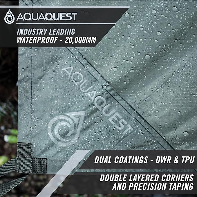AquaQuest Defender Camping Tarp - Heavy Duty Tent Shelter or Rain Fly - Waterproof Camping Essentials for Hiking, Bushcraft & Hammock, 10 x 10 ft, Stealth Gray