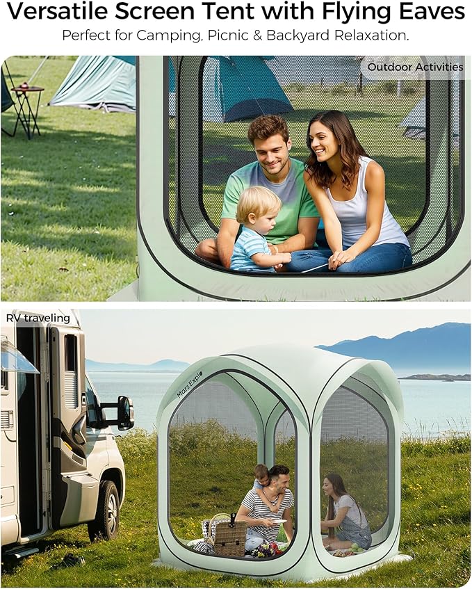 6x6 FT Pop-Up Screen House Tent, Portable Instant Screen Room Canopy with Mesh Doors and Carry Bag for Patio, Backyard, Deck, Camping, and Outdoor Activities,Bright Green