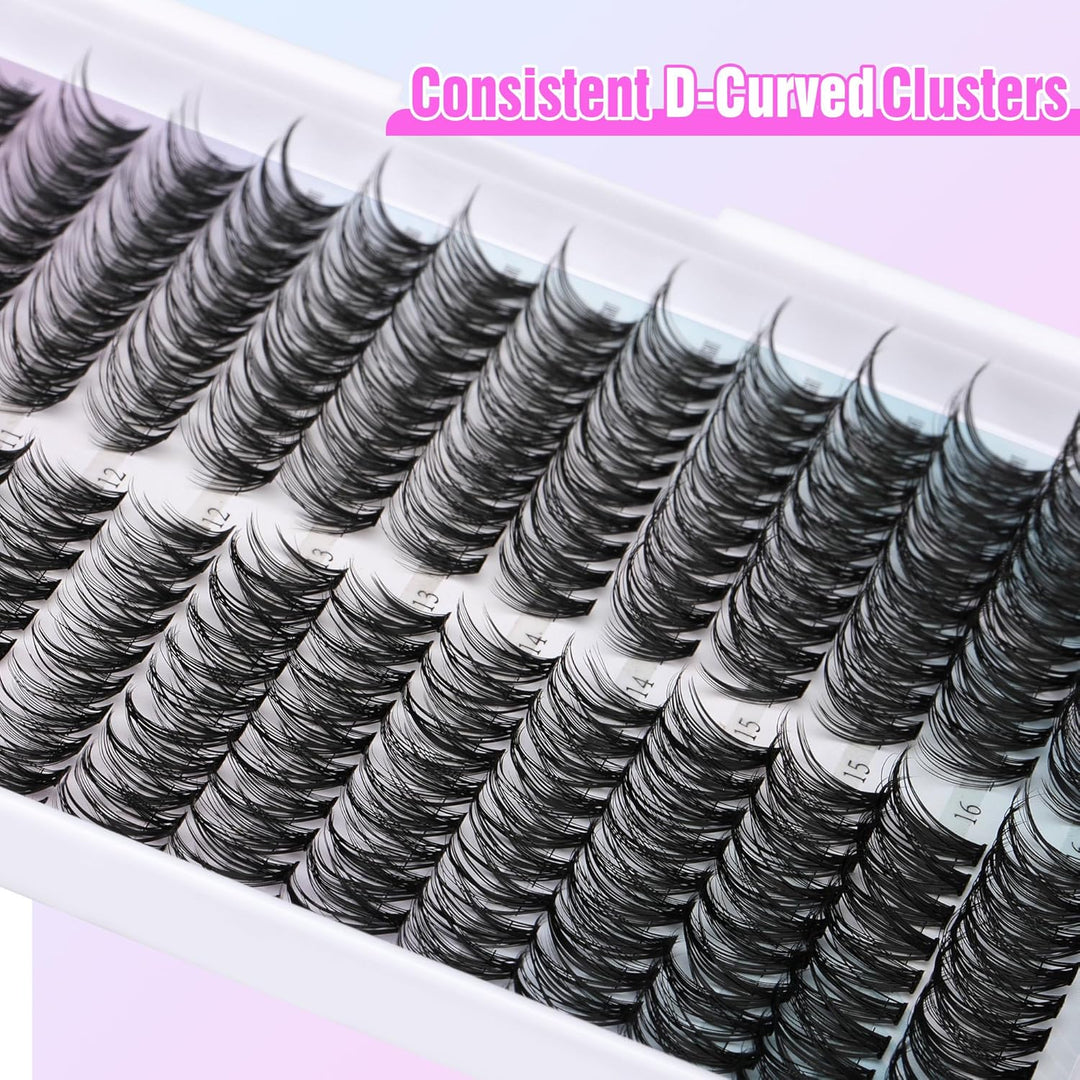 80D Full Volume Eyelash Clusters Kit | DIY Lash Extensions with Bond & Tweezers