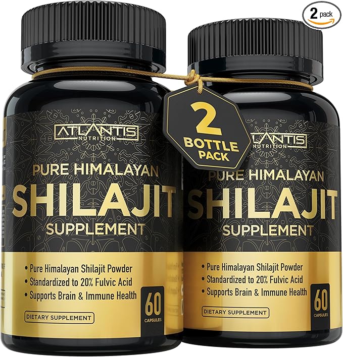 Atlantis Nutrition Himalayan Shilajit Capsules Formulated with 20% Fulvic Acid | 10:1 Extract Providing 10,000mg D.H.E. | USA Made | Himalayan Shilajit Supplement for Men & Women | 120 Capsules