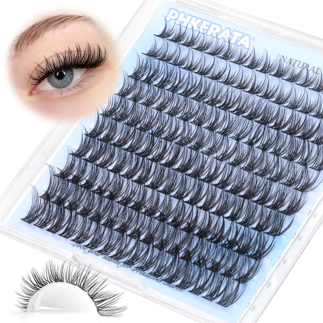 PHKERATA Natural Lash Clusters Wispy Eyelash Clusters 160 pcs D Curl Individual Lashes Mink 10-16 mm Cluster Eyelash Extensions DIY Eyelash Extension with Thin Lash Band