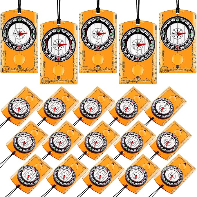 Geiserailie 20 Pcs Orienteering Compass Navigation Backpacking Compass Hiking Compass Map Reading Survival Compass Scout Compass for Kids Bulk for Navigation, Survival Outdoor Exploring, Orange