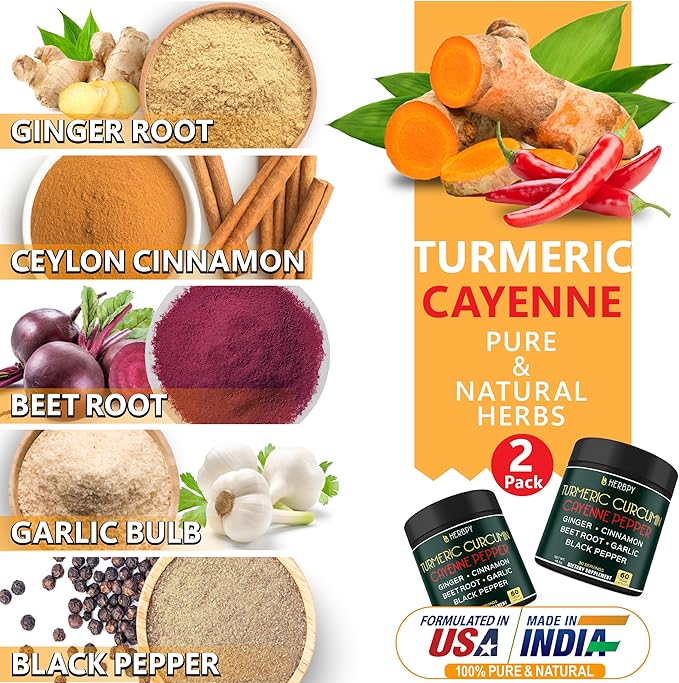 Bundle 7in1 Turmeric Curcumin & 5in1 Valerian Root Supplement - Support Digestion, Heart Health, Immune and Relaxation