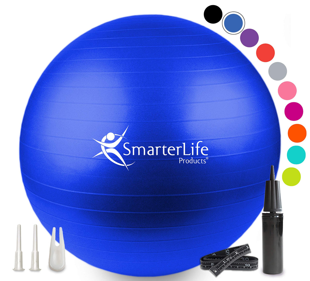 SmarterLife Workout Exercise Ball for Fitness, Yoga, Balance, Stability, or Birthing, Great as Yoga Ball Chair for Office or Exercise Gym Equipment for Home, Non-Slip Design (45 cm, Blue)