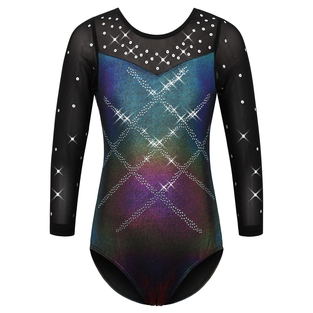 TFJH E 3/4 Sleeve Gymnastic Leotards Girls Practice Outfits Ballet Dance Clothes Activewear Aqua Back 4A