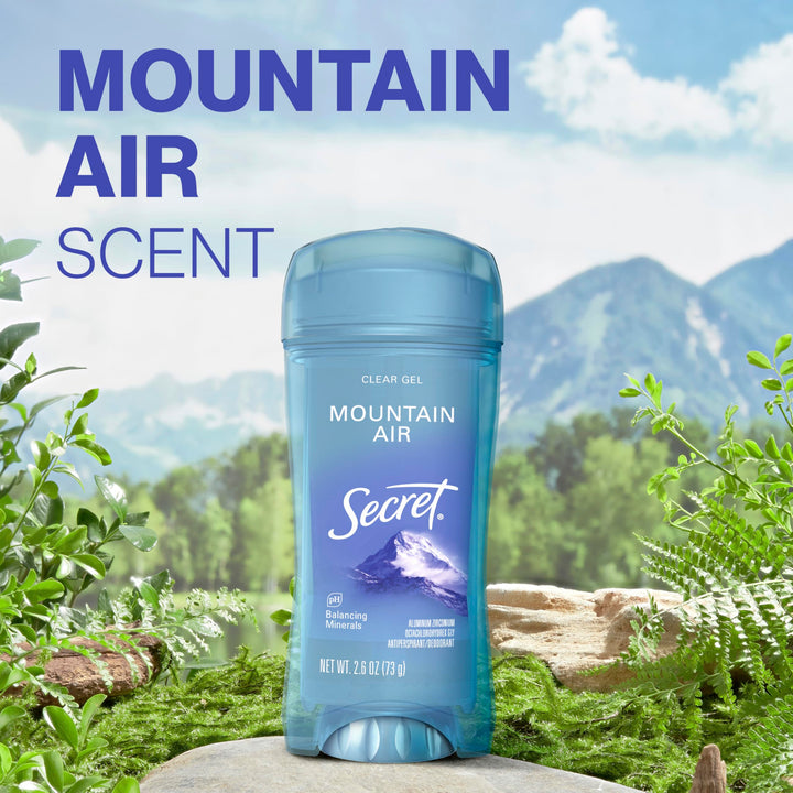 Secret Fresh Antiperspirant Deodorant for Women, 72hr Breathable Sweat & Odor Protection, Instant Freshness & Gentle, PH Balancing Minerals, Clear Gel, Mountain Air Scent, 2.6 oz