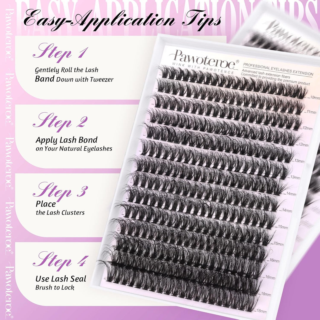 80D Full Volume Eyelash Clusters Kit | DIY Lash Extensions with Bond & Tweezers
