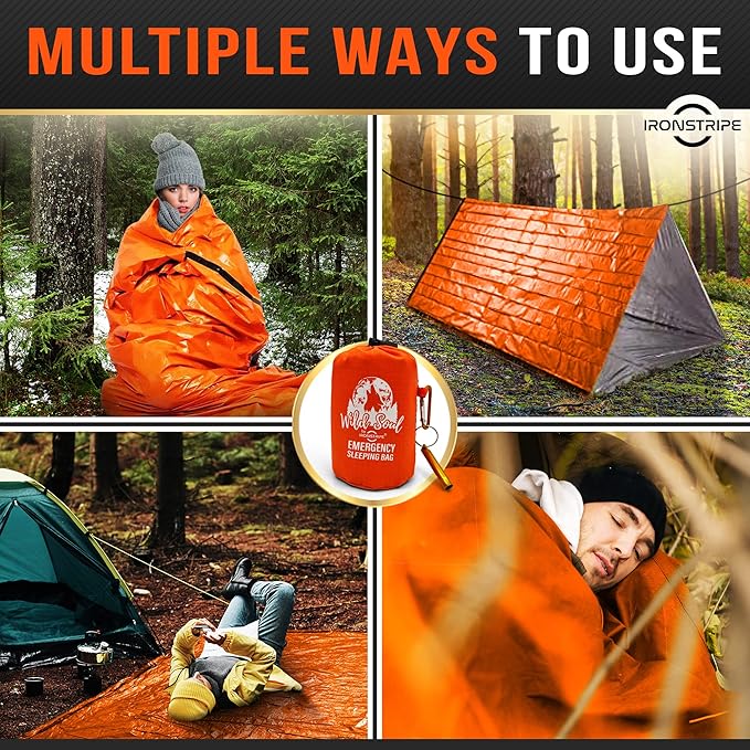 Bivy Sack Emergency Sleeping Bag – XL Waterproof Survival Sleeping Bag with Emergency Whistle, Built-in Hood & Thermal Mylar – Tear & Puncture-Resistant Emergency Bivy Bag
