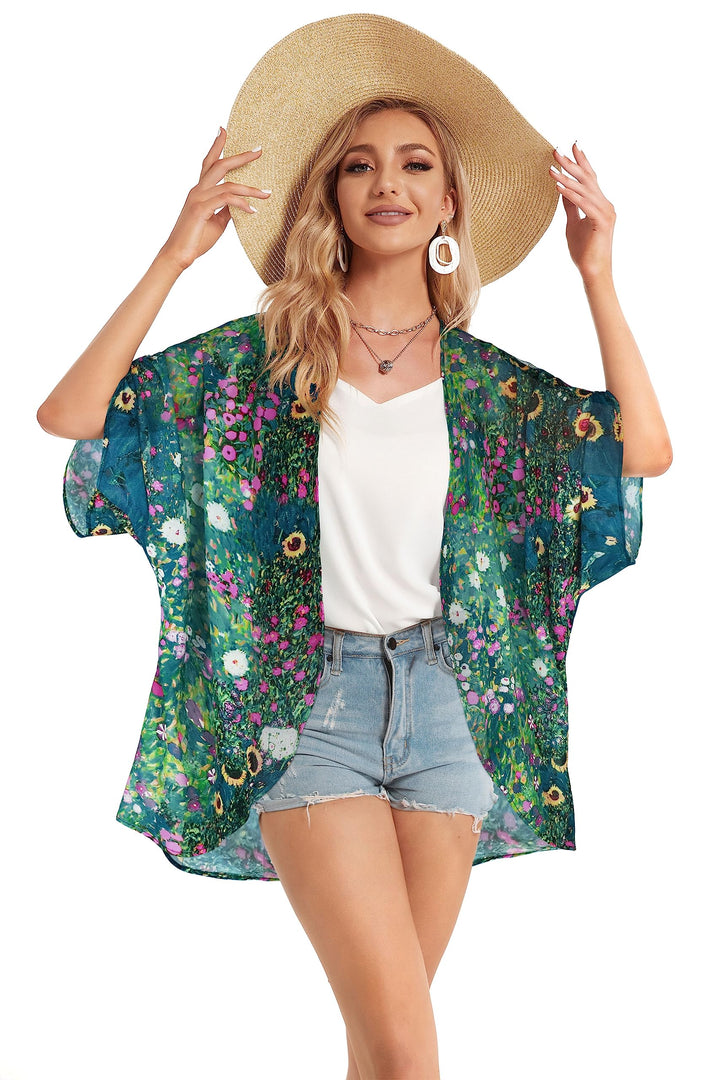 Summer Kimono Cardigan for Women Sheer Hawaii Tops Casual Open Front Swimwear Shirts Beach Cover ups (Green Daisy,S)
