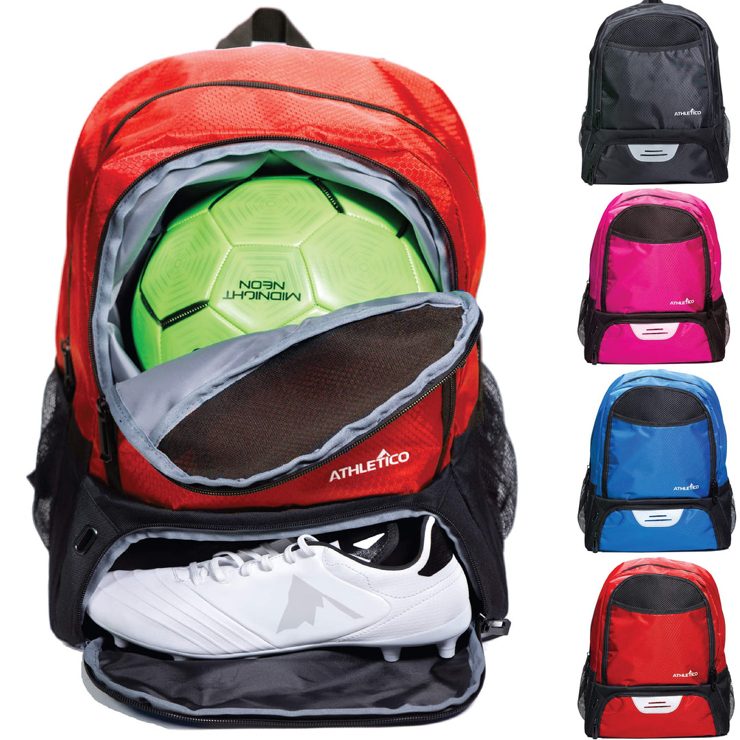 Athletico Youth Soccer Bag - Soccer Backpack & Bags for Basketball, Volleyball & Football | Includes Separate Cleat and Ball Compartment (Black)