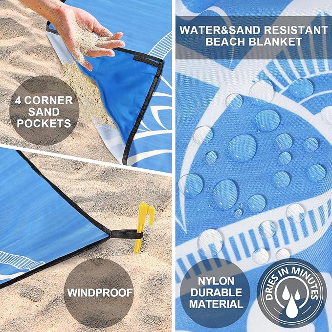 AISPARKY Beach Blanket Waterproof Sandproof, Oversized Large Beach Mat 79" X 83"/120"x108" for 1-8 Adults, Quick Drying&Compact&Lightweight, Picnic Mat Vacation Essentials for Beach Camping Travel