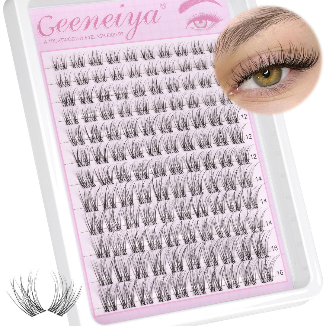 Geeneiya Clear Band Lash Clusters Natural Eyelash Clusters Wispy Cluster Eyelash Extensions 8-16MM Lash Extension D Curl Individual Lashes Not Lashes Kit