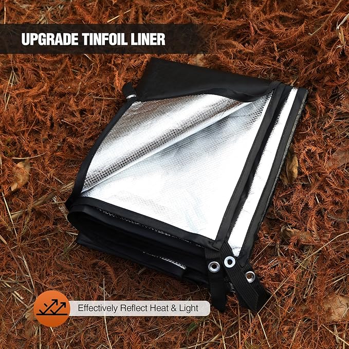 REDCAMP Ultralight Tent Footprint, Emergency Blanket with Insulated Thermal Reflective Liner, Waterproof Sandproof Camping Tarp with Carrying Bag for Ground Camping Hiking (55"x87" Black)