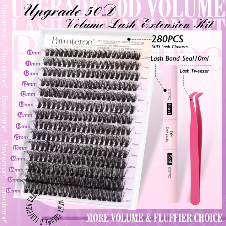 80D Full Volume Eyelash Clusters Kit | DIY Lash Extensions with Bond & Tweezers