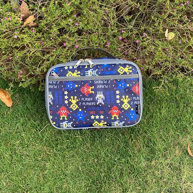 FlowFly Kids Lunch box Insulated Soft Bag Mini Cooler Back to School Thermal Meal Tote Kit for Girls, Boys, Robot