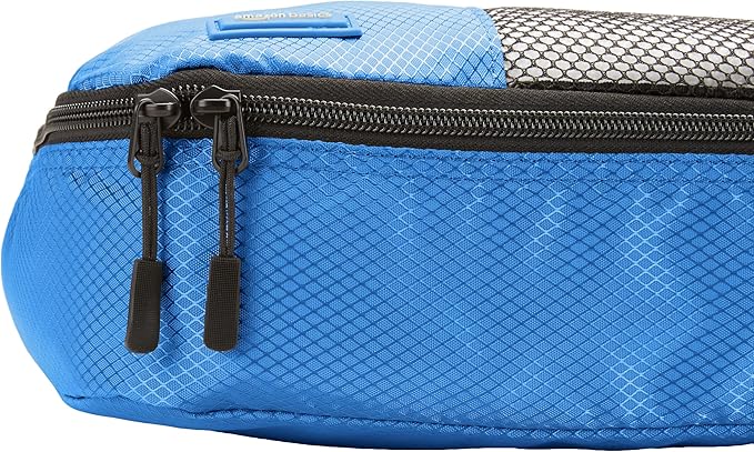 Amazon Basics Packing Cubes for Travel, Packing Organizers Set, 4-Piece-Set (2 Medium And 2 Large) With Double Zipper Pulls and Mesh Top Panel, 100% Durable Polyester, Blue