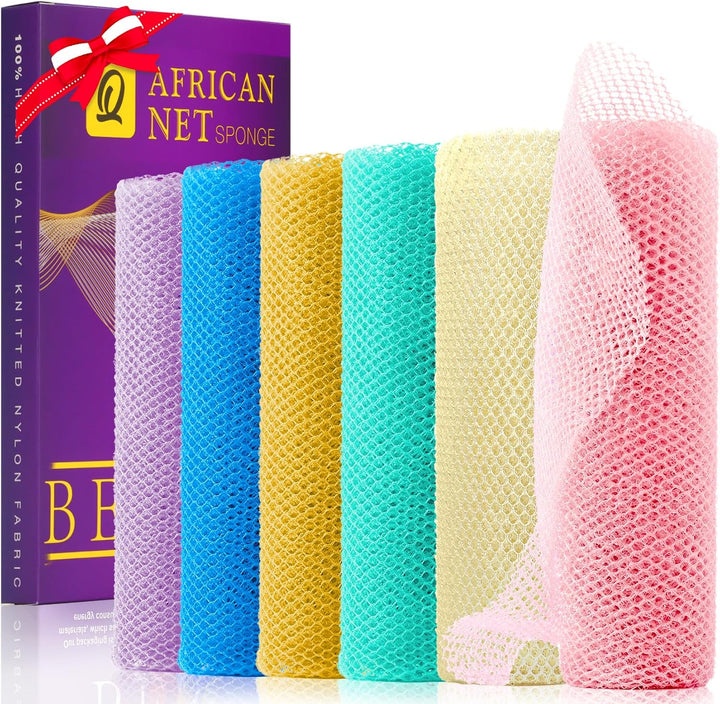 3-Piece African Net Bath Sponge Set | Exfoliating Body Scrubber | Blue