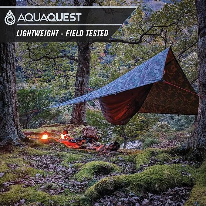 AquaQuest Safari Camping Tarp - Lightweight Durable Rain Fly - Waterproof Camping Essentials for Hiking, Backpacking & Hammock, 20 x 13 ft, Woodland Camo