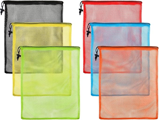 iMucci 13"X15.5" 6Pcs Mesh Laundry Drawstring Bag Nylon Drawstring Gym Bag with Cord Lock Closure