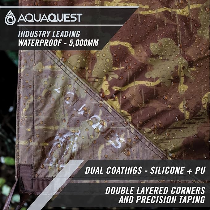 AquaQuest Safari Camping Tarp - Lightweight Durable Rain Fly - Waterproof Camping Essentials for Hiking, Backpacking & Hammock, 20 x 13 ft, True Terrain Camo