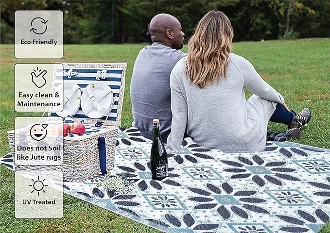 BalajeesUSA Outdoor Rug – 6x9, Sky Blue, Grey, Reversible Recycled Plastic Straw Rug Waterproof Outdoor Patio Rugs Clearance Large RV Camper Mats 331