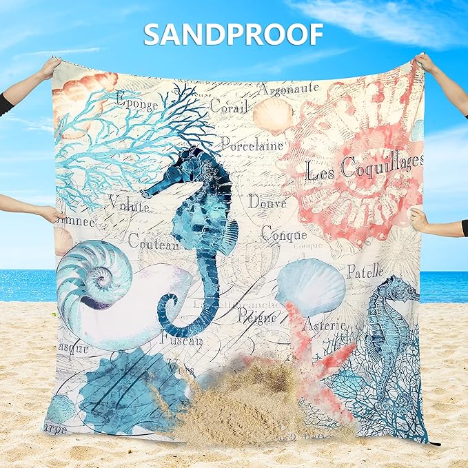 Beach Blanket Waterproof Sandproof Beach Mat 79" X 83" /10'x9'for 2-8 Adults Quick Drying Outdoor Picnic Mat Beach Accessories for Travel, Camping, Hiking