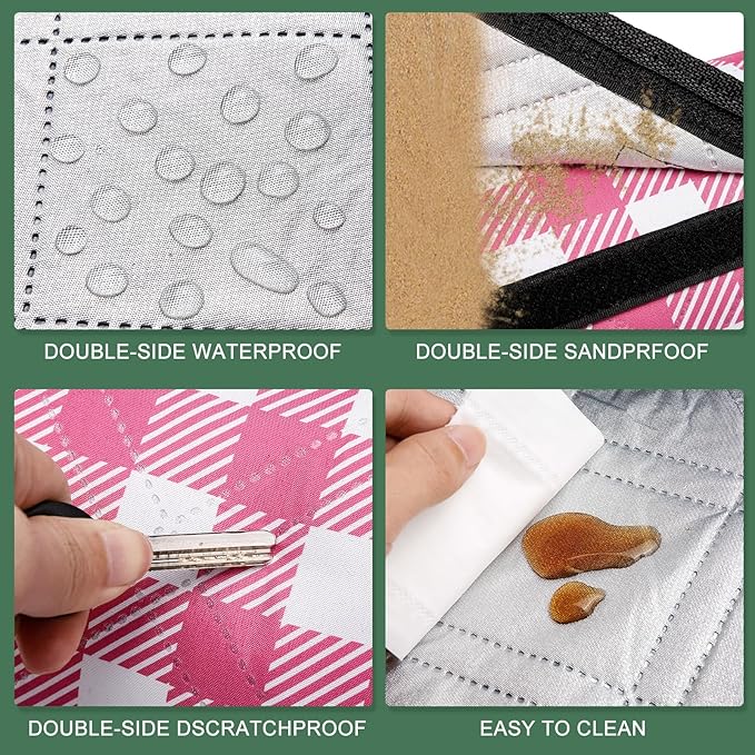 Picnic Blankets Outdoor Blanket, 80''x80'' Extra Large Beach Blanket Waterproof Sandproof Foldable & Machine Washable, Vintage Gingham Grass Lawn Park Blankets for Family Camping Party Music Festival