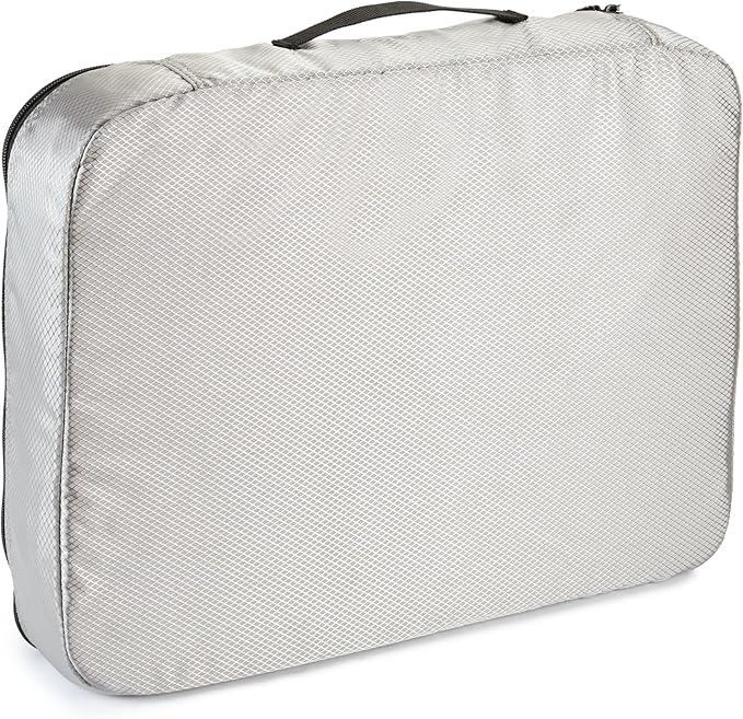 Amazon Basics 4 Piece Packing Cubes Travel Organizer Set with Double Zipper, Mesh Top, Large, Gray