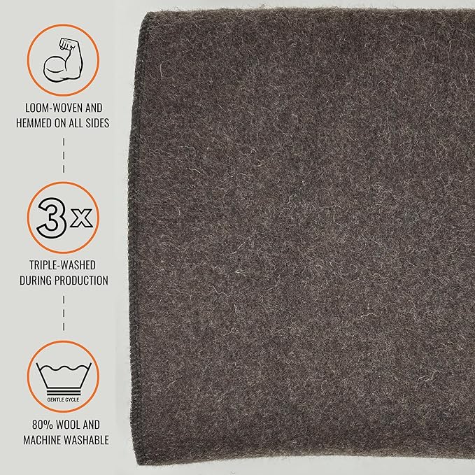 Arcturus Military Wool Blanket - Warm, Thick, Washable - Great for Outdoors, Camping, Stadium Blanket, Picnics, Travel - Car & Bushcraft Survival Kits, Large 64in x 88in 4.5 lb