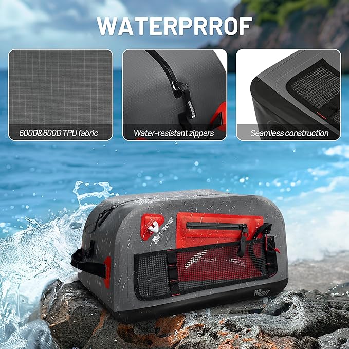 Waterproof Duffel Bag, 52L Large Capacity Waterproof Travel Dry Duffel Bag, Heavy Duty Bag with Durable Straps & Handles, Board Deck Bag for Kayaking Paddle Boating Rafting Fishing Picnic Camping