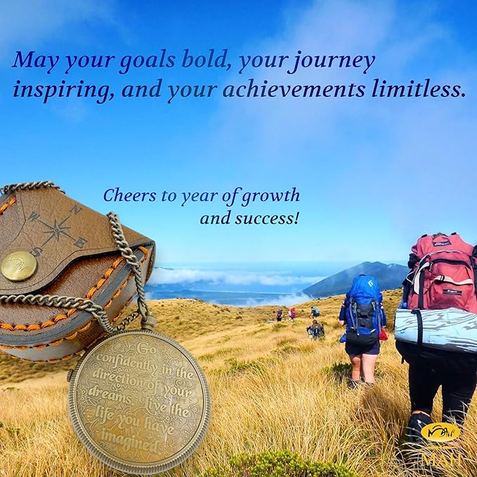 True North Compass – Go Confidently in The Direction of Your Dreams – Embossed Brass Compass – Graduation, Confirmation, Birthday, Motivational Gift for Him, Her, Students, Boys, Girls, High School