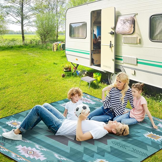 Beach Blanket, Sandproof Beach Mat, Waterproof Quick Drying Lightweight Outdoor Aztec Picnic Mat 79" X 83" for 2-4 Adults with Pocket for Travel, Camping, Hiking