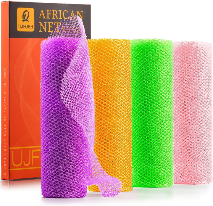 3-Piece African Net Bath Sponge Set | Exfoliating Body Scrubber | Blue