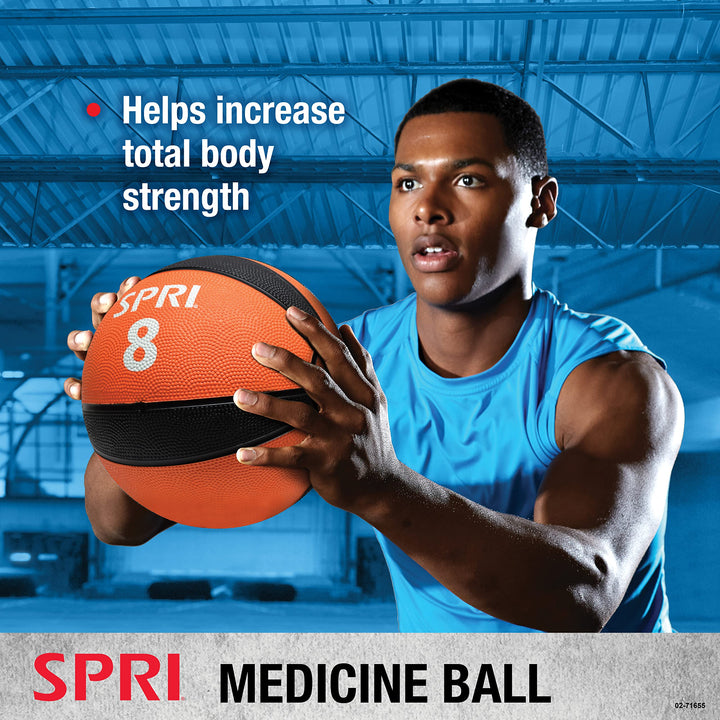 SPRI Medicine Ball - Exercise Workout Ball for Endurance Training - Thick Walled Heavy-Duty Textured Surface, Easy-to-Read Weight Label - Multi-Use Fitness Tool - Durable Construction - 12 lb
