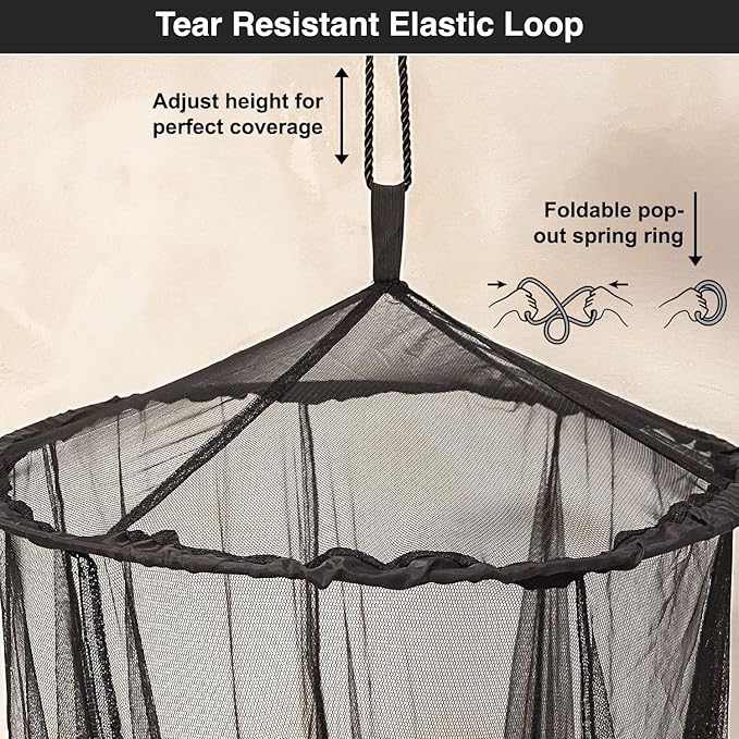 Black Mosquito Net for Single to King-Sized Beds – 2 Openings or Fully-Enclosed Bed Canopy – Conical Design for Decoration or Travel – Free Bag & Hanging Kit for Easy Setup