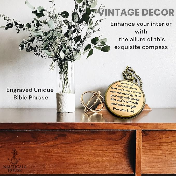 Bible Verse Brass Compass – “Trust in The Lord with All Your Heart” (Proverbs 3:5-6) | Religious Gifts for Men, Women, Boys, Girls, Teens | Daily Encouragement, Easter, Baptism, Faith-Based Keepsake