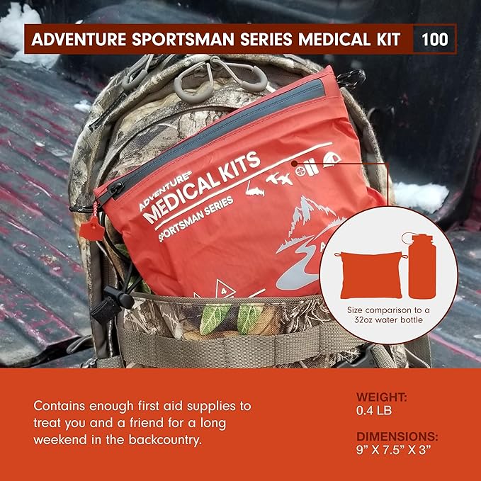 Adventure Medical Kits Sportsman Series Medical Kit - 100 - First Aid Kit for Camping, Hiking, Hunting & More - For 2 People for 4 Days - Includes Bandages, Medicine, Guide Book & More