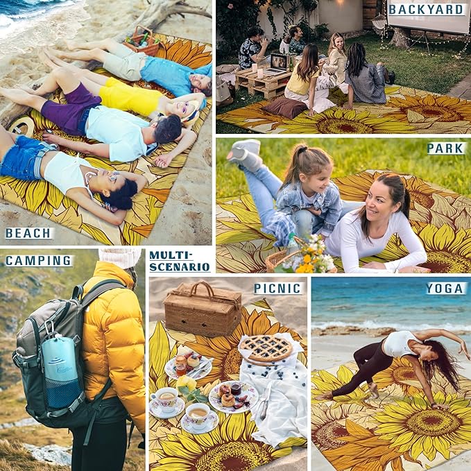 Beach Blanket Sandproof Waterproof 78''×81''1-5 Adults Oversized,Compact Lightweight Durable Beach Mat for Travel Camping Hiking Picnic Blanket
