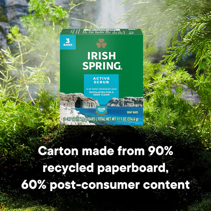 Irish Spring Men's Exfoliating Bar Soap | Fresh & Clean | 24 Pack | 3.7 Oz