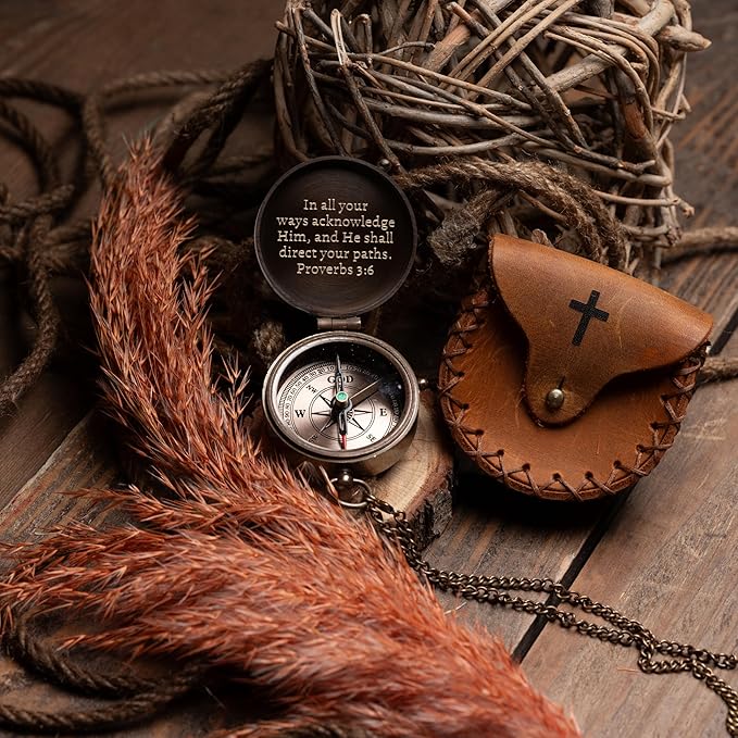 Baptism Gifts for Boys - Engraved Working Handmade Antique Compass with Scripture - Religious, Christian, Catholic, Christening, First Communion, Confirmation Gifts for Teenage Boys and Men