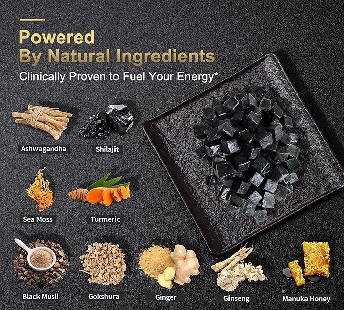 Shilajit Gummies with Ashwagandha, Turmeric - Organic, Zero Sugar & Vegan-Friendly Himalayan Shilajit for Men & Women - Energy, Calm, Cortisol, Sleep, Immune Support & Overall Health