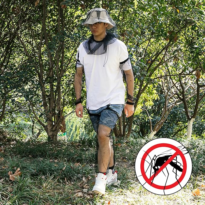 5 Pcs Mosquito Netting Suit-Extra Large Mosquito Head Net Mesh,Arm and Leg Sleeves-Mosquito Protection Suit for Men Women Camping Hiking Fishing