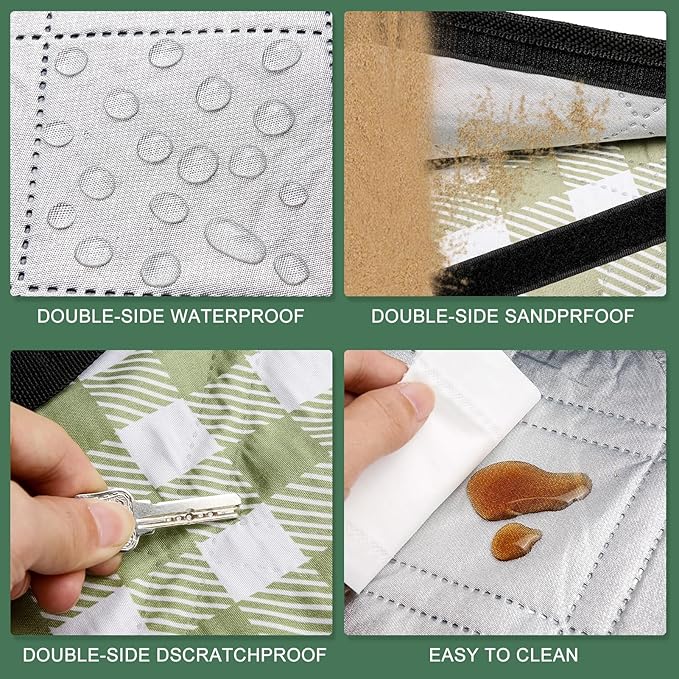 Picnic Blankets Outdoor Blanket, 80''x80'' Extra Large Beach Blanket Waterproof Sandproof Foldable & Machine Washable, Vintage Gingham Grass Lawn Park Blankets for Family Camping Party Music Festival