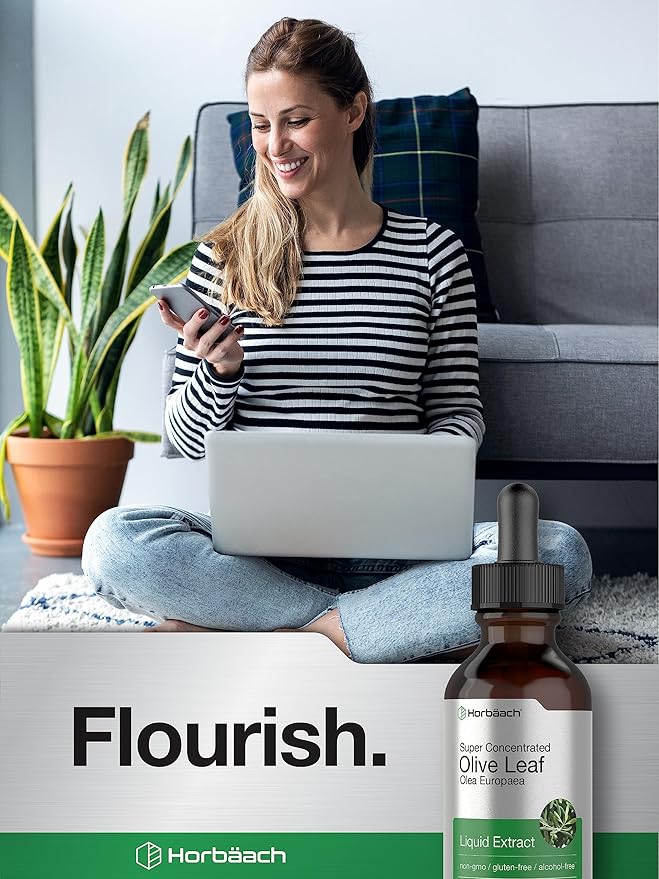 Horbäach Olive Leaf Extract Liquid | 2 fl oz | Super Strength | Alcohol Free, Vegetarian, Non-GMO, Gluten Free