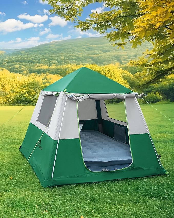 14.1'x6.5'x9' Inflatable Tents for Camping, Portable 6/8/10 Person Blow Up Air Tent, Waterproof Windproof Easy Setup Large Family Tent with 2 Doors, 6 Windows, Mosquito Screen