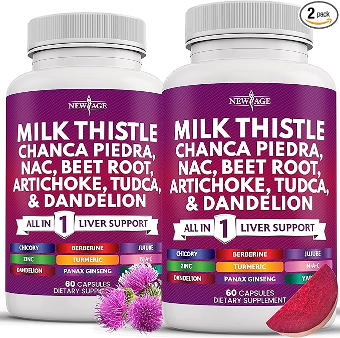 NEW AGE Milk Thistle NAC Chanca Piedra Beet Root Artichoke Dandelion Root Astragalus - Plus TUDCA & Ginger - 120 Count