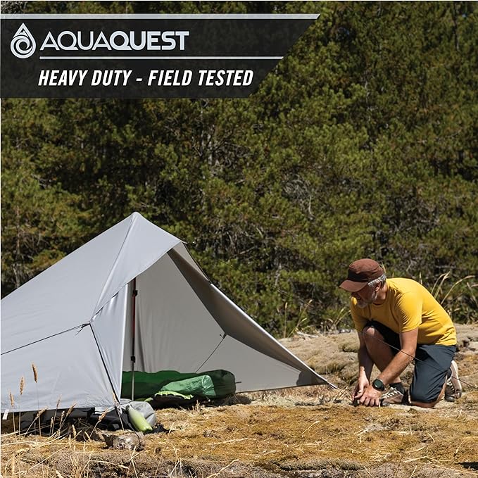 AquaQuest Defender Camping Tarp - Heavy Duty Tent Shelter or Rain Fly - Waterproof Camping Essentials for Hiking, Bushcraft & Hammock, 10 x 10 ft, Stealth Gray