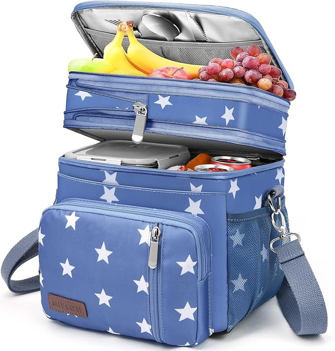 Lunch Bag & Lunch Box for Men Women Double Deck - Leakproof Insulated Soft Large Adult Lunch Cooler Bag for Work (Blue Pentagram,15L) MIYCOO